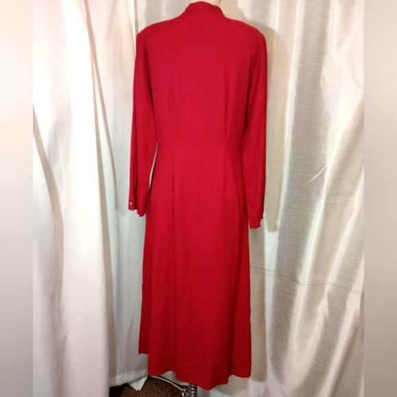 Christie & Jill Vintage Maxi, Dress, Red ButtonUp, V-Neck, Long Sleeve, 10 - Picture 2 of 15